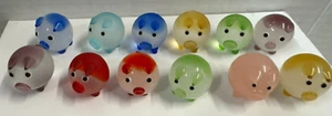 Lot of 12 Hand Blown Art Glass Multicolor Miniature Animal Mini Pig Figurines - Picture 1 of 4