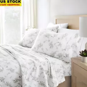 Gray Sylvan Rose 100 Cotton Flannel Deep Pocket Sheet Set Ultra Soft Cozy New - Picture 1 of 8