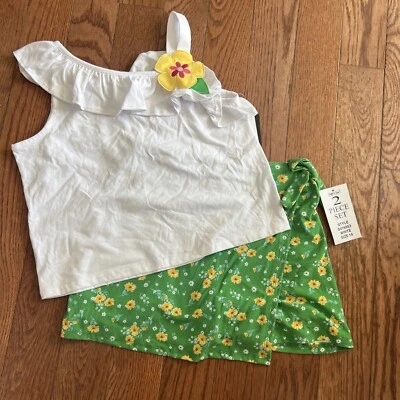 NUEVO NUEVO CON ETIQUETAS Raro Ediciones Niñas Talla 14 Verde Floral Hermoso Conjunto Corto Conjunto Foto 1 de 4