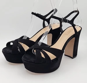 Schutz schwarze Wildleder-Plateausandale offene Zehenpartie kreuz und quer mit Knöchelriemen Größe 6,5B - Bild 1 von 19