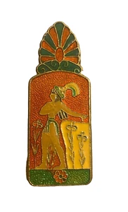 Fermacarte greco anni 50 souvenir ottone smaltato toro ascia iris geroglifici 4,5" - Foto 1 di 3