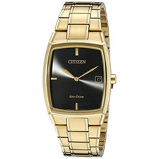 Citizen Eco-drive Men's Au1072-52e Tonneau Black Dial Gold Tone 44mm Watch H16