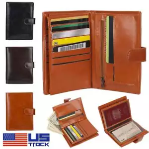Schmale Leder Reisepass Brieftasche Etui RFID Schutz Ausweis Etui Abdeckung NEU - Bild 1 von 15
