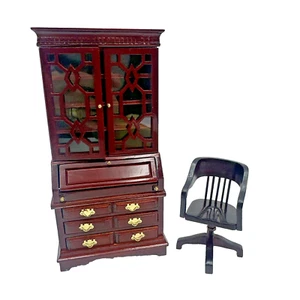 Mahogany Tall Secretary Desk w/ Office Desk Chair 1:12 Smithsonian Dollhouse - Picture 1 of 13