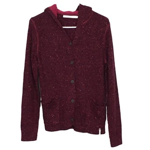 Suéter Woolrich Mujer Pequeño Borgoña Cárdigan con Capucha Bolsillos Botones Lana Tejido - Imagen 1 de 12