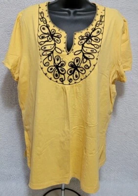 Camisa Top Blusa Mujer RQT Talla 1X Amarilla Negra Floral Foto 1 de 4