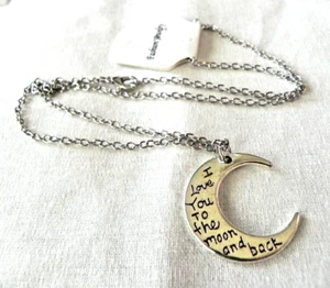 I LOVE YOU TO THE MOON AND BACK Pendant Necklace silver tone 20 inch chain - Picture 1 of 6