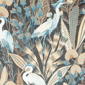 Tropical Black Blue Wallpaper Birds Floral Slightly Imperfect Textured Vinyl - Picture 1 of 8
