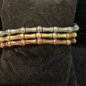 3 Lia Sophia Stretchy Bamboo Bracelets Brushed Silver Gold Bronze Tone - Picture 1 of 3
