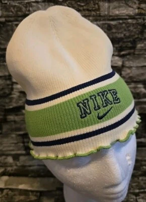 Nike Skull Cap Knit White Green Stripe Nylon One Size Embroidered AC0920-153 NEW - Image 1 of 4