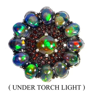 925 Sterling Silver Ring Oval Black Opal Mozambique Garnet Gemstone Jewelry Sz 9 - Picture 1 of 14