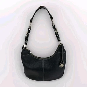 Vintage Dooney & Bourke Pebbled Leather Hobo Shoulder Handbag Black SEE VIDEO - Picture 1 of 15