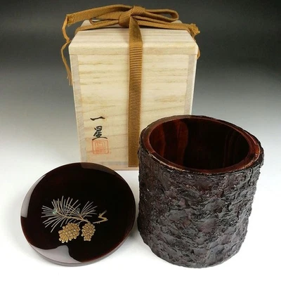 Carrito de té Natsume cono de pino Makie Pine Kinrinji Issei con caja utensilio de ceremonia de té Foto 1 de 4