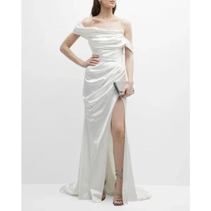 Gigi's Rosario Ruched Off-Shoulder Satin Gown White Underwired Bridal Wedding - Picture 1 of 14