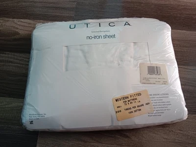 Винтажный Utica Western King резинке простыня белый цвет 100% хлопок новый с Ярлыками - Изображение 1 из 4