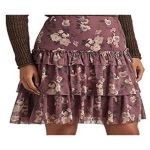 NUEVO CON ETIQUETAS $145 Lauren Ralph Lauren Falda Floral en Niveles Línea A, Púrpura, Para Mujer’s 8 - Imagen 1 de 8