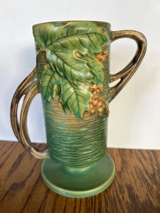 Roseville Pottery Bushberry Green Vase 32-7 Twig Handles 1940s **READ** - Picture 1 of 17