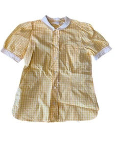 Marc Jacobs Plaid Silk Cotton Blouse Peter Pan Color Sz 0 Yellow White Made USA - Picture 1 of 6