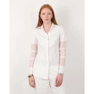 Brunello Cucinelli Women White Button Up Shirt Sheer Sleeves Cotton Blend Size M - Picture 1 of 12