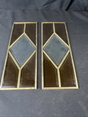 复古玻璃 Paynes 带黄铜边 批量 2 5 1/4 英寸 X 14 英寸 玻璃  — 第 1/4 张图片