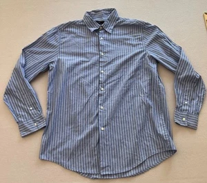 John Ashford Button Shirt Up Mens Large Blue Striped Collared Long Sleeve Cuff - Picture 1 of 12