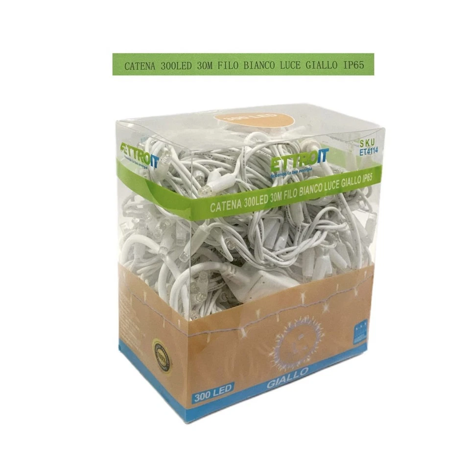 ET4114 Catena Luminosa di Luci Led IP65 30 Metri Con 300 Led Filo Bianco Luce Bi