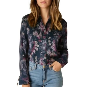 LRL Ralph Lauren Button Up Shirt Womens S Black Floral Boho Long Sleeve Preppy - Picture 1 of 9