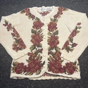 Cárdigan Suéter Pequeño De Colección 1991 Ojo de Águila Floral Crema Grueso Tejido Cottagecore - Imagen 1 de 12