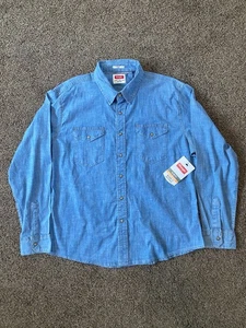 Wrangler Slim Fit Indigo Blue Denim Pearl Snap Long Sleeve Shirt - Men's XL - Picture 1 of 11