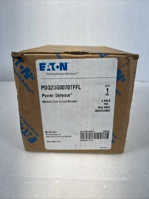 EATON PDG23G0070TFFL 3P 70 AMP 600V CIRCUIT BREAKER NEW SURPLUS FLAWED SEE PICS - Image 1 of 4