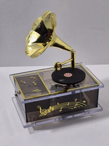 Gramophone Jewelry Trinket Wind Up Music Box Gold Accents Music Notes Japan Made - Bild 1 von 11