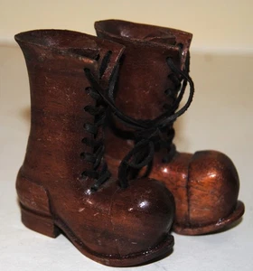 Vintage Hand Carved Folk Art Wooden Boots- 3 1/2" - Picture 1 of 5
