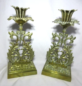 Pair of Solid Brass Ornate Filigree Design Candlestick Holders 8.75" VGUC - Picture 1 of 14