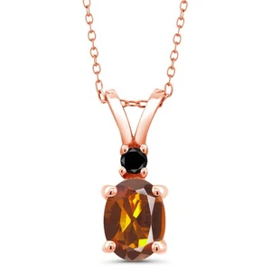 1.17 Ct Orange Red Madeira Citrine Black Diamond 18K Rose Gold Plated Silver - Picture 1 of 4