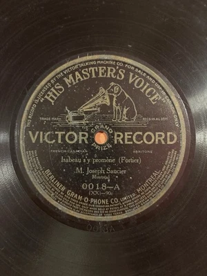 Victor 0018 - 78rpm Record - Joseph Saucier (Isabeau / Minuit Chretien) RARE HTF Foto 1 de 4