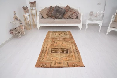 Antigua alfombra de corredor turco 3x6, anudada a mano, alfombra Oushak descolorida, 36 Foto 1 de 4