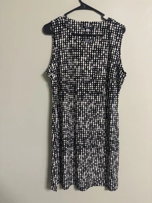 Vestido justo Tommy Hilfiger sem mangas tamanho 12 grande preto branco geométrico novo - Imagem 1 de 4