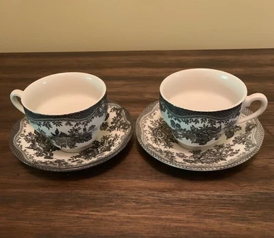 Juego de 2 tazas y platillos de té y faisán asiático Johnson Bros. blanco y negro Inglaterra Foto 1 de 4