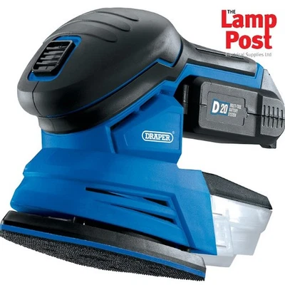 Draper 00608 Cordless Detail Sander Charger D20 20V Battery & 3 Sanding Sheets - Image 1 of 3