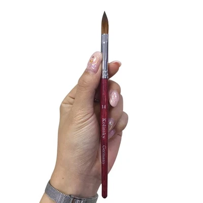 Kolinsky Sable Hair Acrylic Nail Brush Crimped Metal Long Wooden Handle Tool, - Image 1 of 2