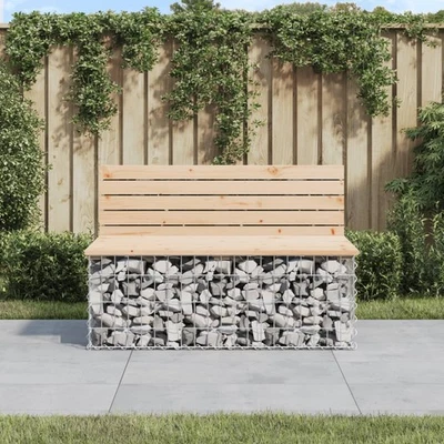 Outdoor Natural Pine Garden Bench 103x70x65cm Solid Wood Steel Gabion Base Seat - Image 1 of 4