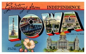 GREETINGS from INDEPENDENCE, Iowa IA linen - Postcard - Picture 1 of 2