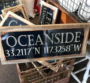 "Oceanside" Sign - Longitude/Latitude Custom Wooden Sign - Home Decor - CA - Picture 1 of 5