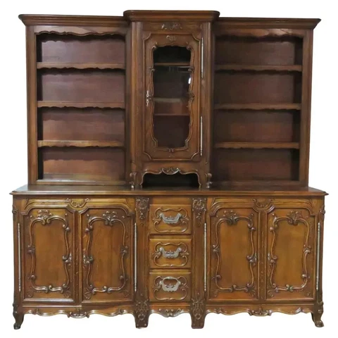 Large Unique Solid Walnut French Louis XV Carved China Cabinet Sideboard C1920 Cover