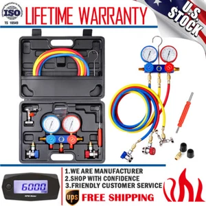 Professional AC Car Air Conditioner Kit Diagnostic Manifold Gauge Vacuum Pump US - Picture 1 of 15