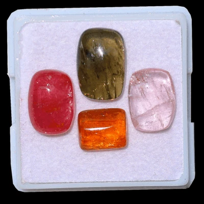 4 Pcs Natural Multi Tourmaline Untreated 8mm-11.5mm Cabochon Hi-Grade Gemstones - Image 1 of 4