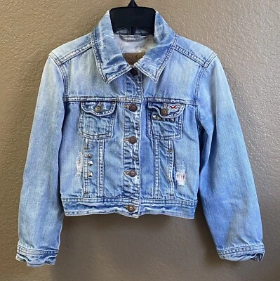 Hollister Denim Jean Jacket XS Girls Distressed Lite Wash SUPER CUTE - Image 1 of 4
