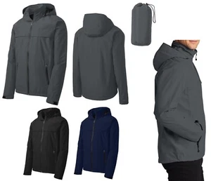 LINED RAIN JACKET, WATERPROOF, BREATHABLE, HOOD, POCKETS, POUCH, TALL LT-4XLT - Picture 1 of 8