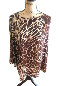 Top para mujer Peck & Peck relajado manga 3/4 marrón estampado animal, talla 14 - Imagen 1 de 9