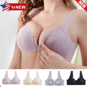 Women Underwear Lace Bra Front Fastening PushUp Bra Non Wired Lingerie Brassiere - Picture 1 of 22